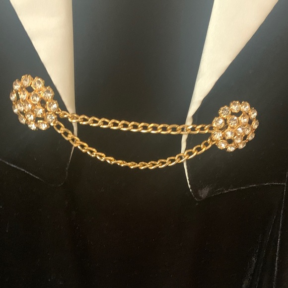 Elegant Black and White Dress with Gold Accent Tuxedo Dress Velvet Size 16 - Picture 2 of 15